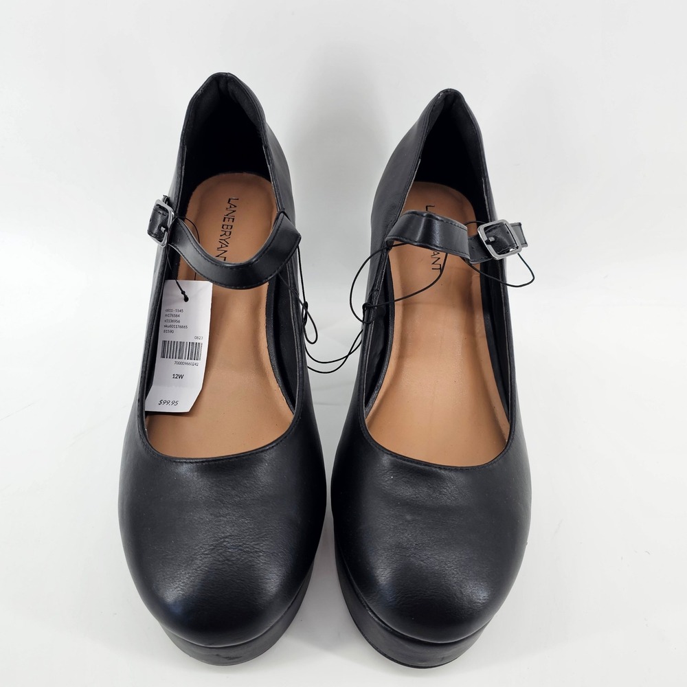 Lane Bryant Mary Jane Pumps Womens 12W Black Platform Block Heel Buckle NWT